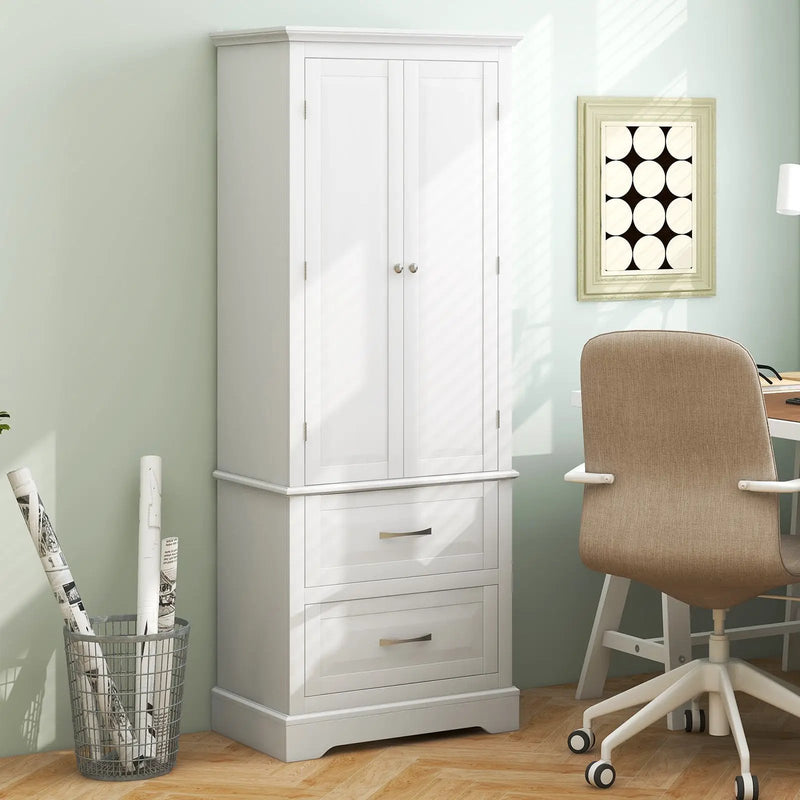 62 Inch Freestanding Bathroom Cabinet with Adjustable Shelves and 2 Drawers-White by DirectDeals