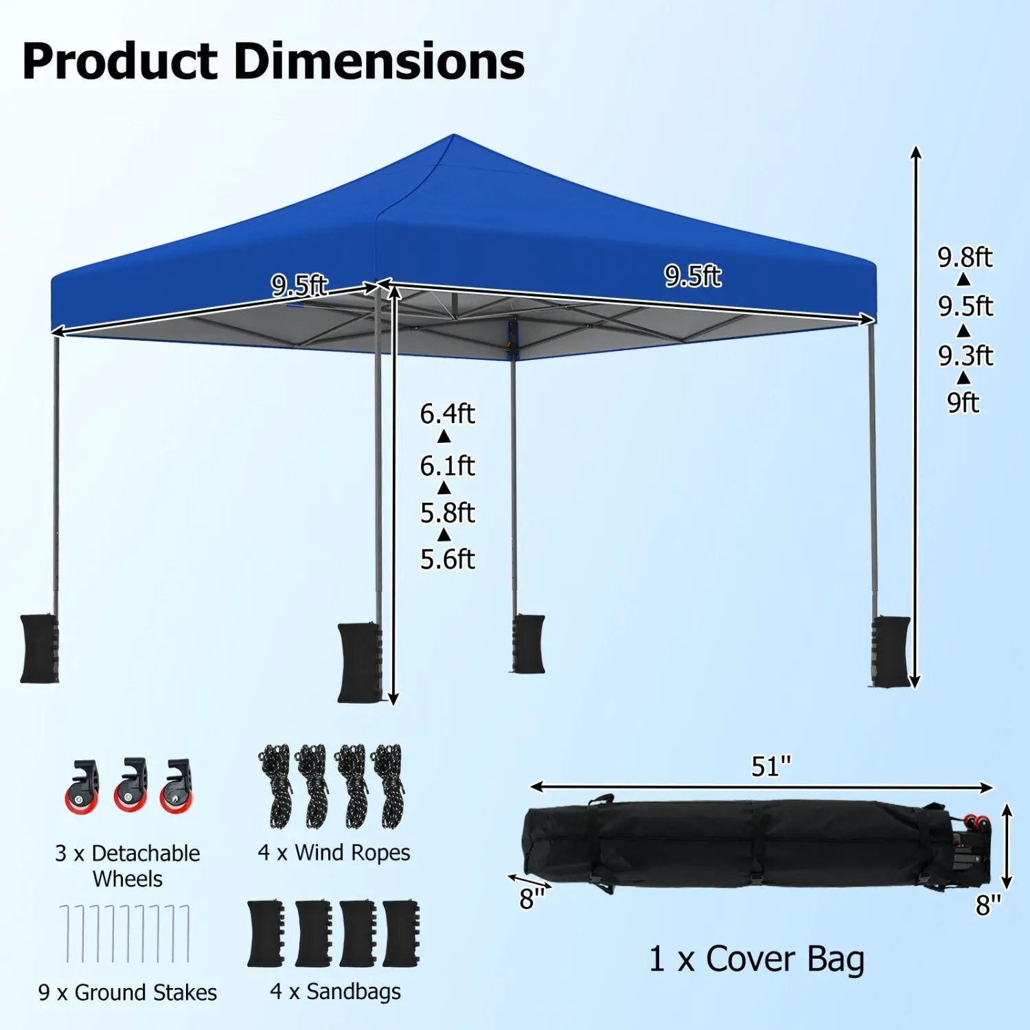 9.5 x 9.5 Feet Pop up Canopy Tent with Adjustable Heights by DirectDeals