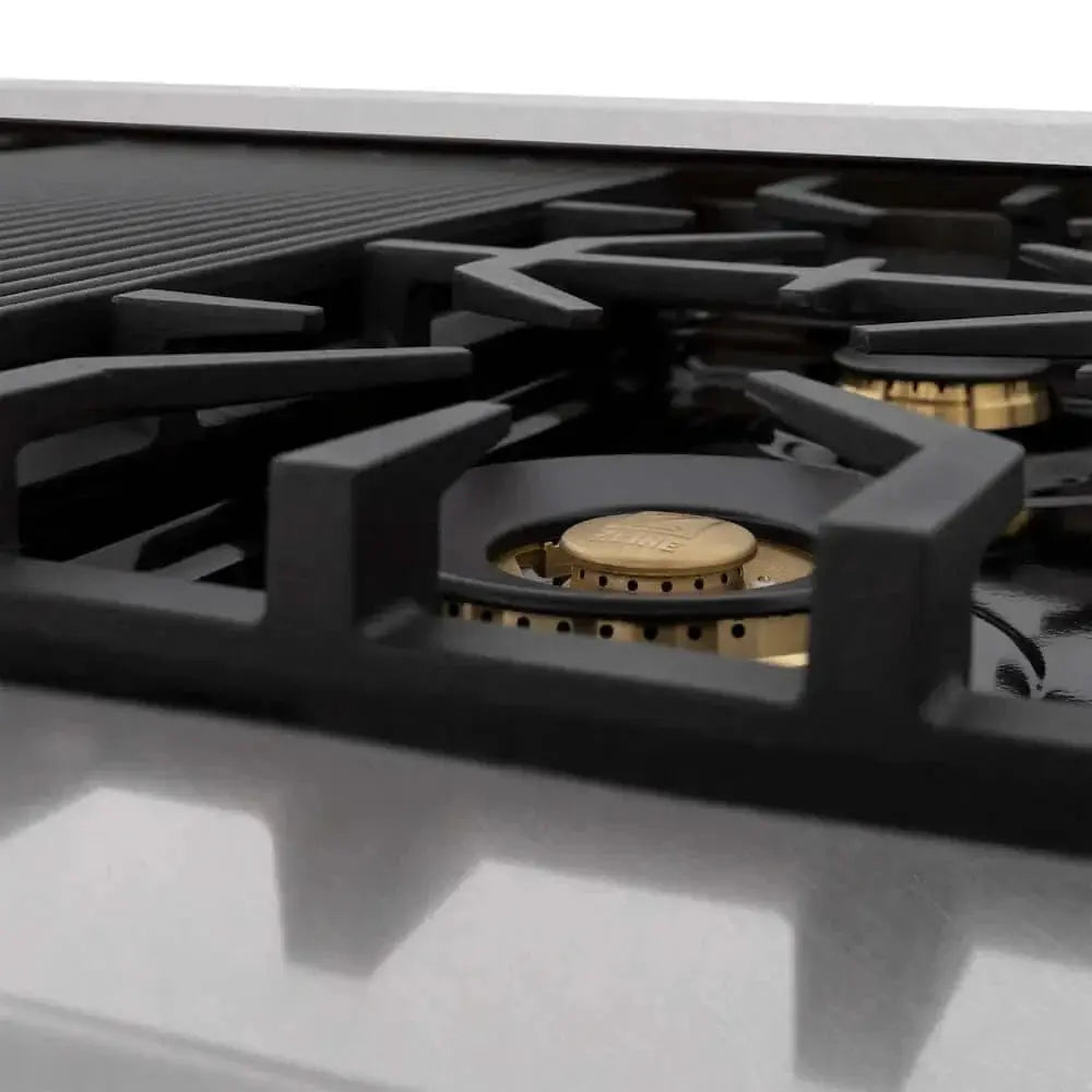 ZLINE 48" Autograph, Dual Fuel Range, Black Door, Gold, RASZ-BLM-48-G by Farmhouse Kitchen and Bath