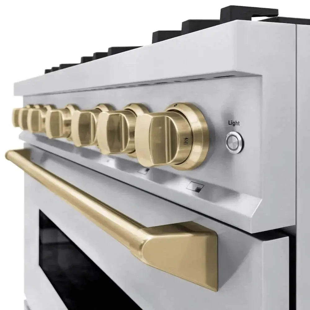 ZLINE 36" Dual Fuel Range, Gas Cooktop, Electric Convection Oven Stainless Steel, Champagne Bronze CDRZ-36-CB by Farmhouse Kitchen and Bath