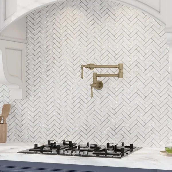 Snow White 12x13 Honed Herringbone Thassos Marble Mosaic Tile (5 pack, 5.29 sq ft/case)