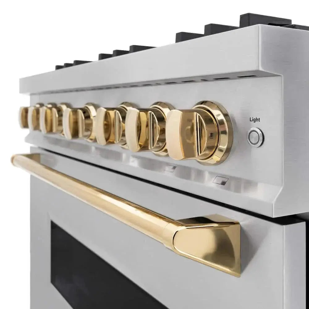 ZLINE 36" Dual Fuel Range, Gas Cooktop, Electric Convection Oven Stainless Steel, Gold CDRZ-36-G by Farmhouse Kitchen and Bath