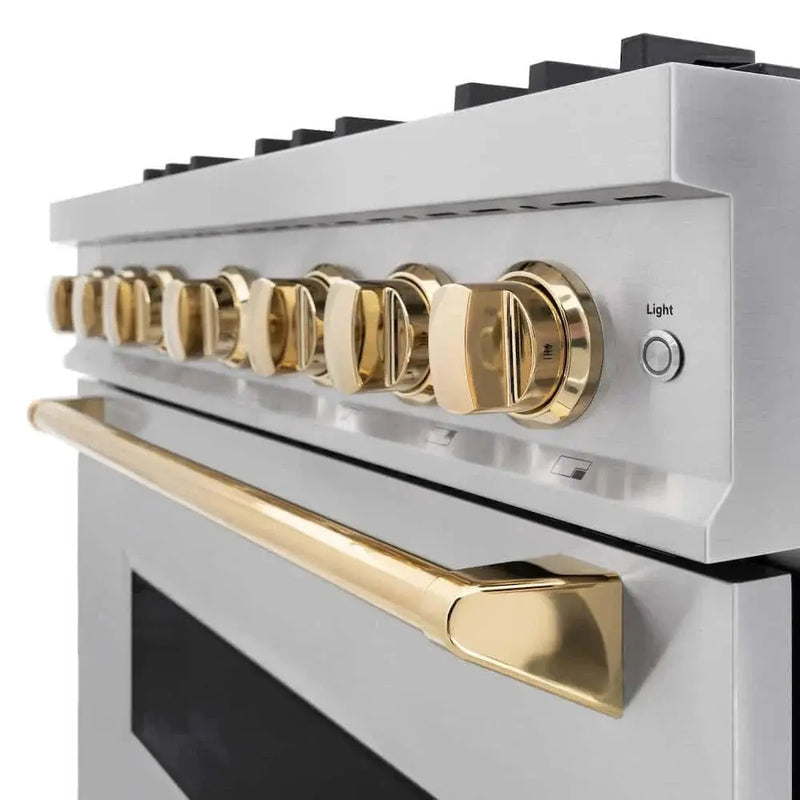 ZLINE 36" Dual Fuel Range, Gas Cooktop, Electric Convection Oven Stainless Steel, Gold CDRZ-36-G by Farmhouse Kitchen and Bath