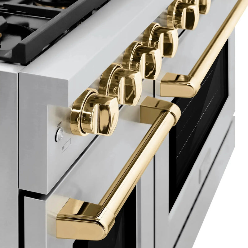 ZLINE 48"Paramount Dual Fuel Range Stainless Steel Gold SDRZ-48-G by Farmhouse Kitchen and Bath