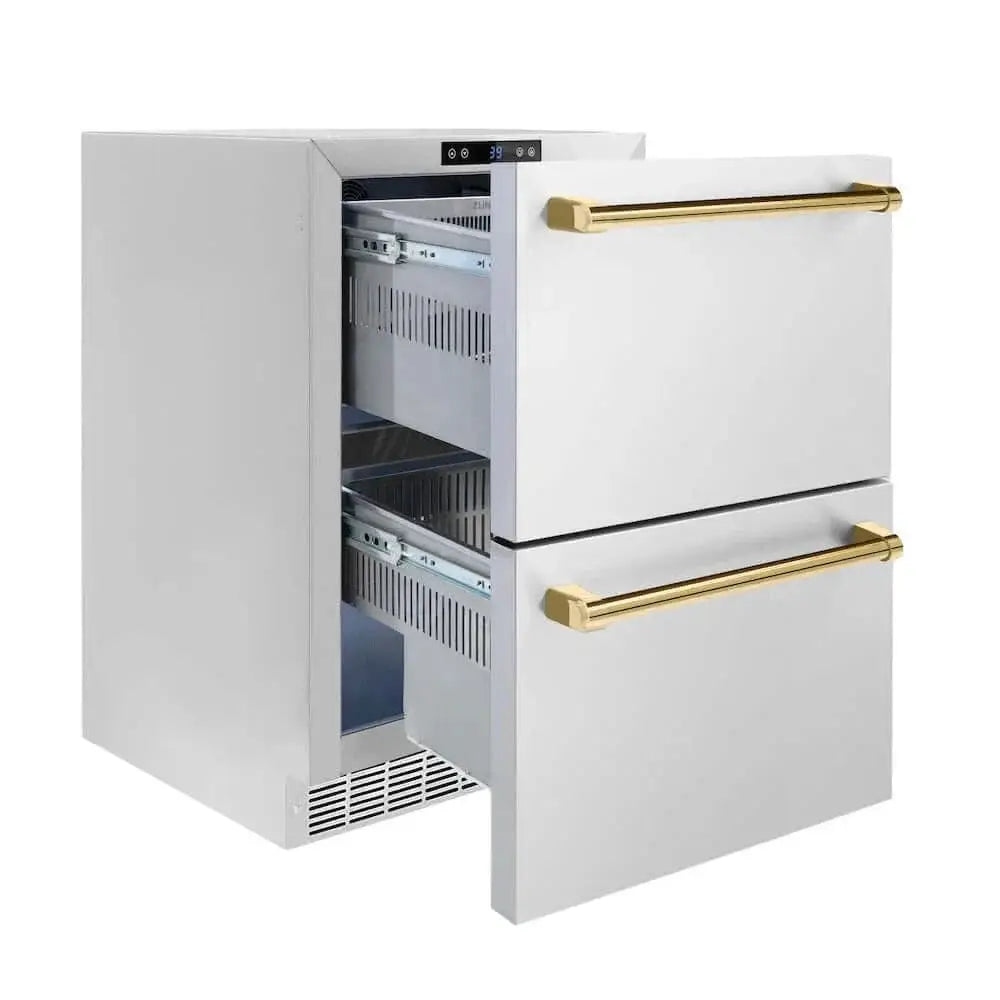 ZLINE 24" Touchstone 168 Can Outdoor-Rated Dual Refrigerator Drawer, Gold, RDSOZ-ST-24-G by Farmhouse Kitchen and Bath