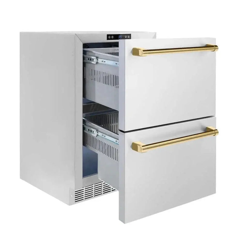 ZLINE 24" Touchstone 168 Can Outdoor-Rated Dual Refrigerator Drawer, Gold, RDSOZ-ST-24-G by Farmhouse Kitchen and Bath