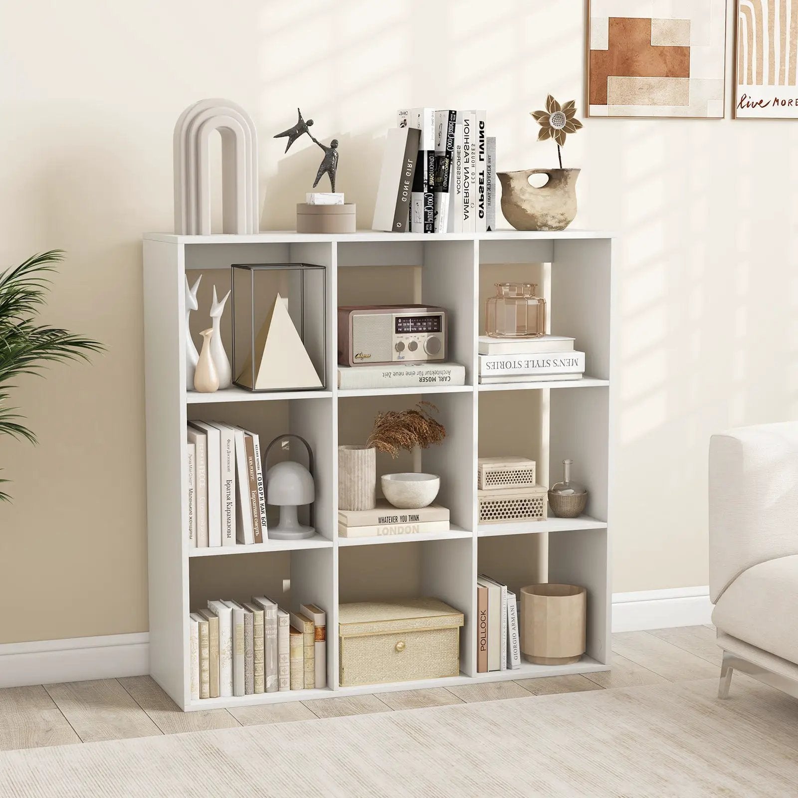 9 Cube Bookshelf with Back Guardrail for Living Room Bedroom-White by DirectDeals
