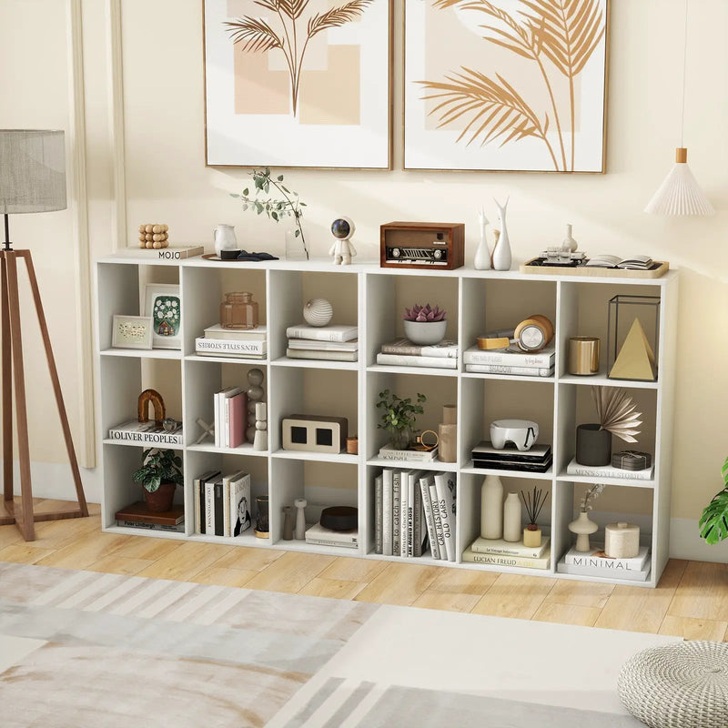 9 Cube Bookshelf with Back Guardrail for Living Room Bedroom-White by DirectDeals