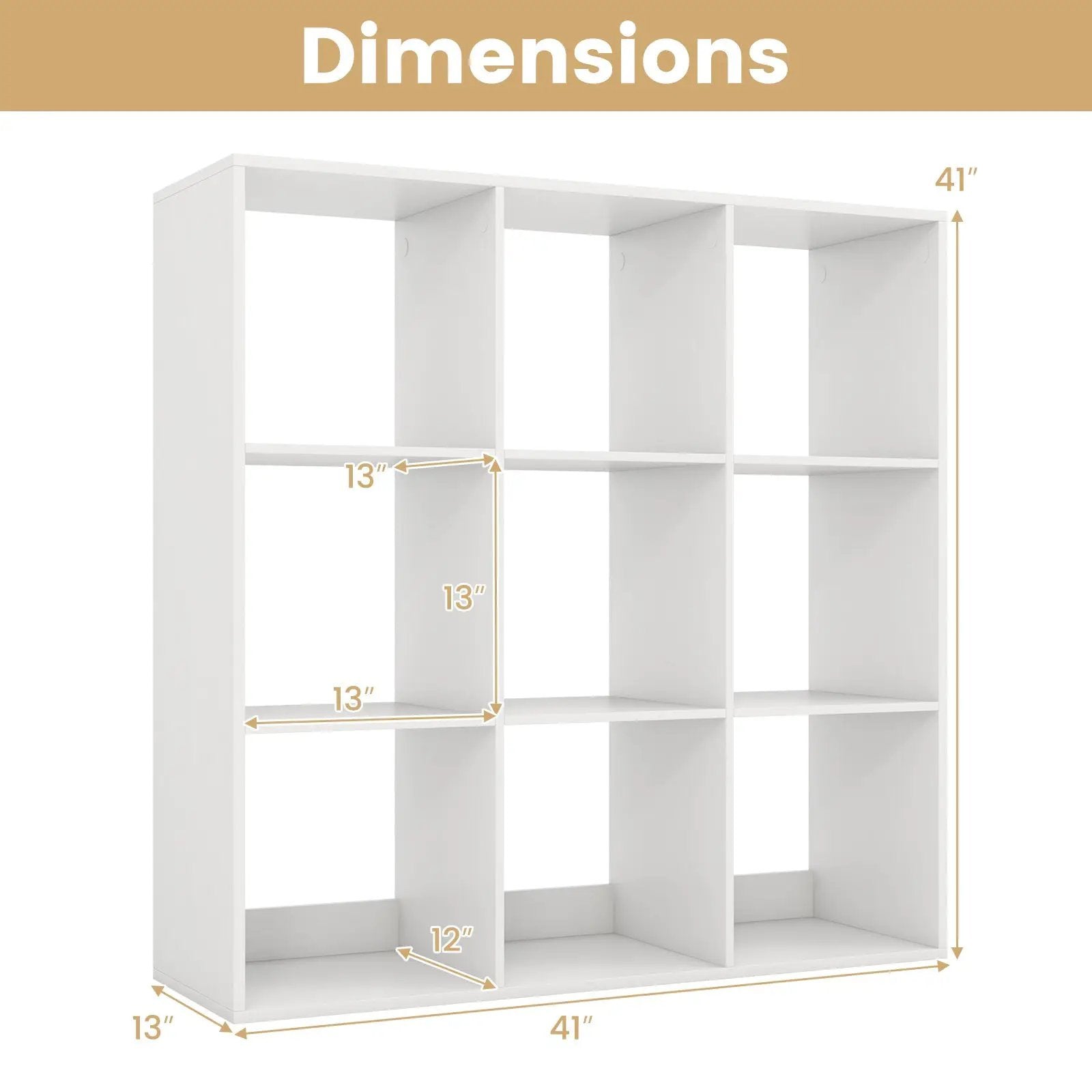 9 Cube Bookshelf with Back Guardrail for Living Room Bedroom-White by DirectDeals