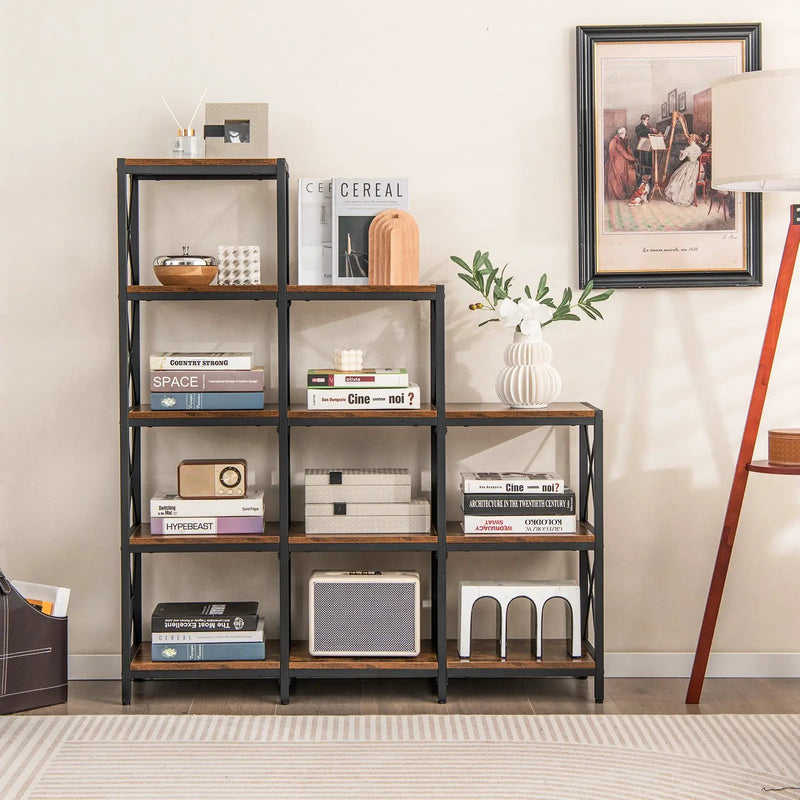 9 Cubes Bookcase with Carbon Steel Frame for Home Office-Rustic Brown by DirectDeals