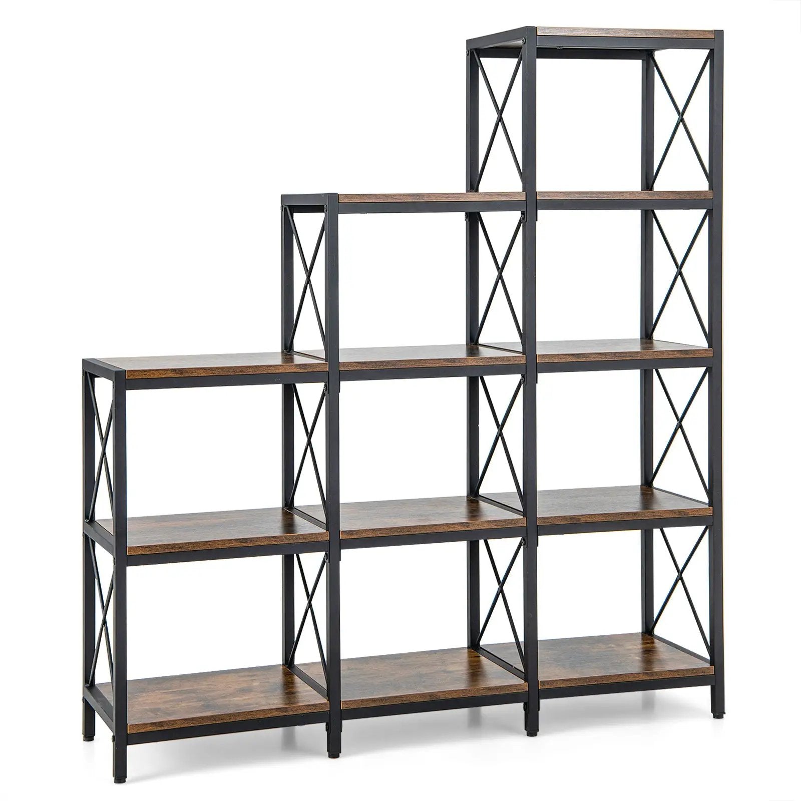 9 Cubes Bookcase with Carbon Steel Frame for Home Office-Rustic Brown by DirectDeals
