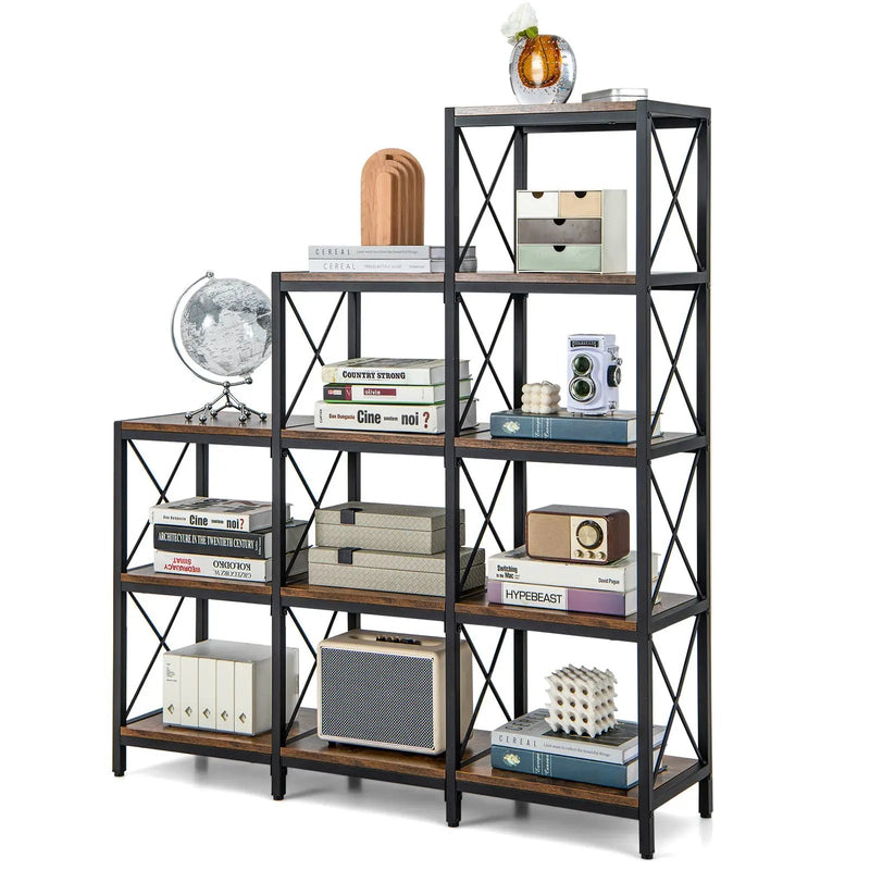 9 Cubes Bookcase with Carbon Steel Frame for Home Office-Rustic Brown by DirectDeals