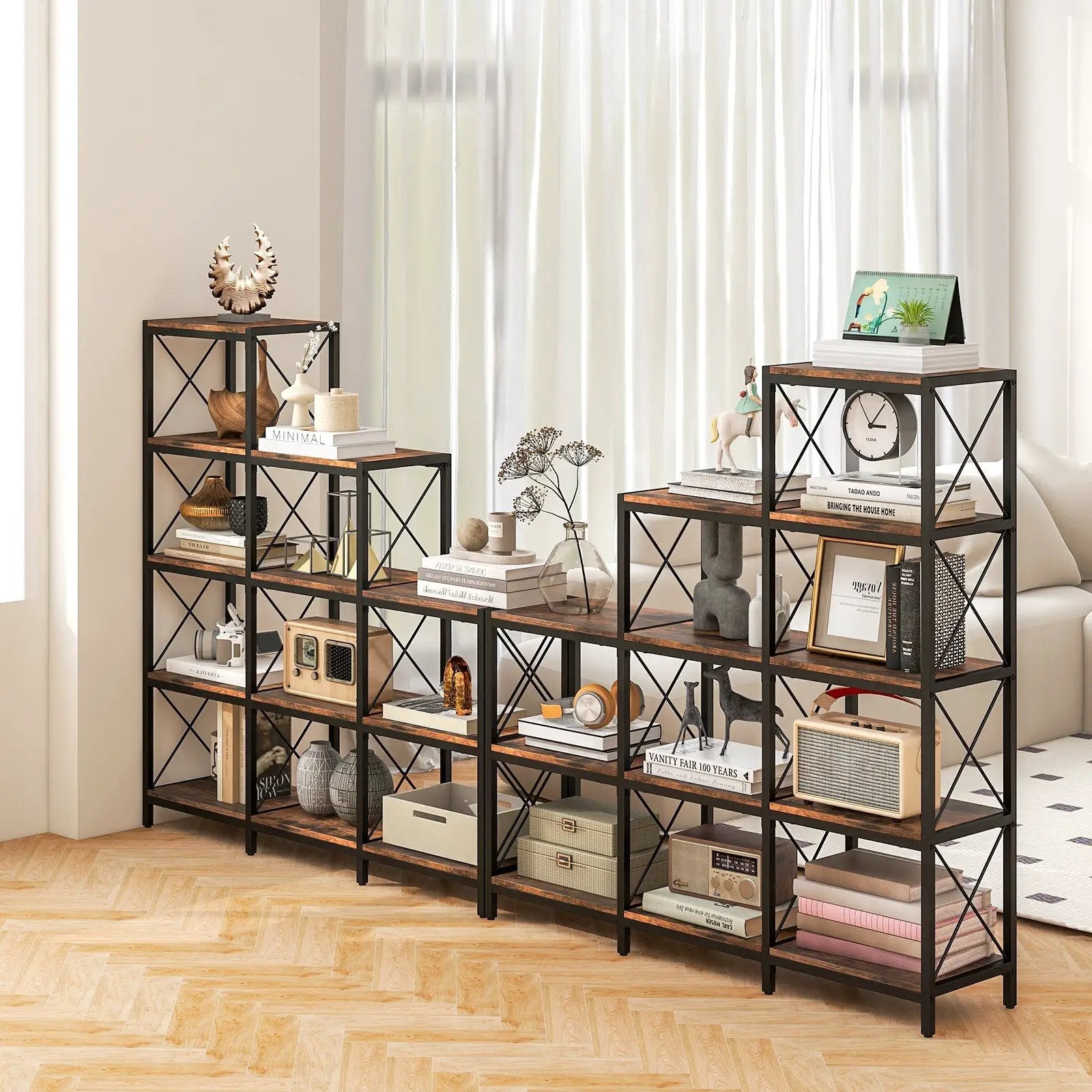 9 Cubes Bookcase with Carbon Steel Frame for Home Office-Rustic Brown by DirectDeals