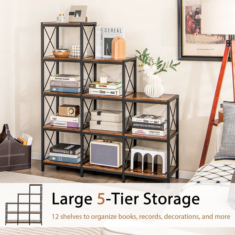 9 Cubes Bookcase with Carbon Steel Frame for Home Office-Rustic Brown by DirectDeals