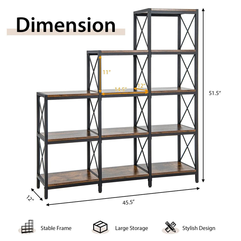 9 Cubes Bookcase with Carbon Steel Frame for Home Office-Rustic Brown by DirectDeals
