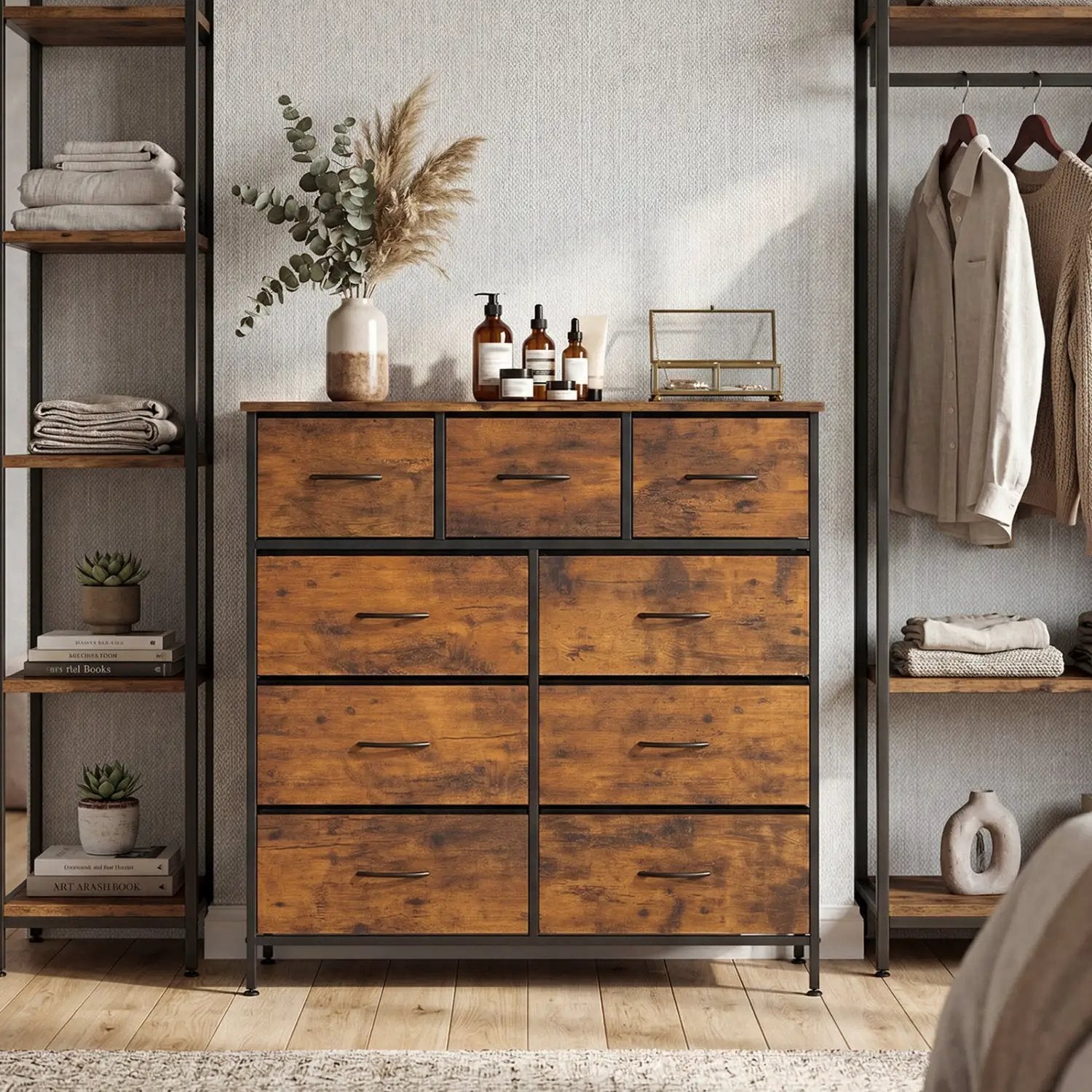 9-Drawer Fabric Dresser with Wooden Top for Bedroom by DirectDeals