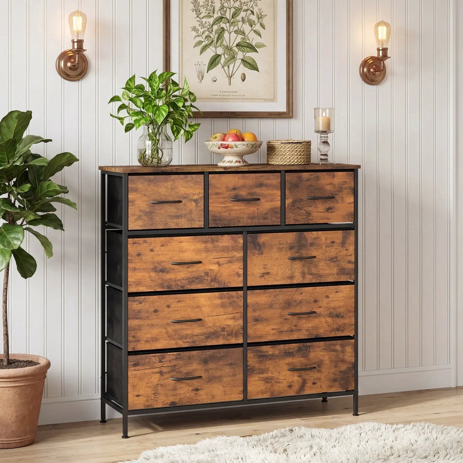 9-Drawer Fabric Dresser with Wooden Top for Bedroom by DirectDeals