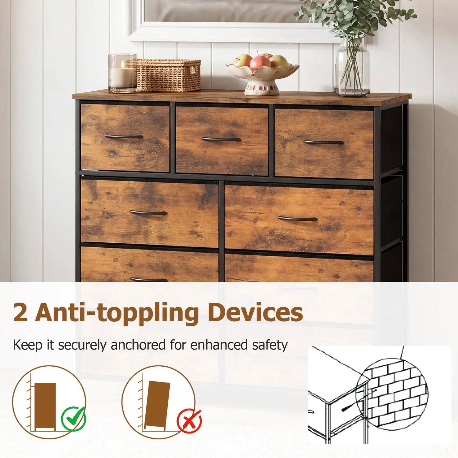 9-Drawer Fabric Dresser with Wooden Top for Bedroom by DirectDeals