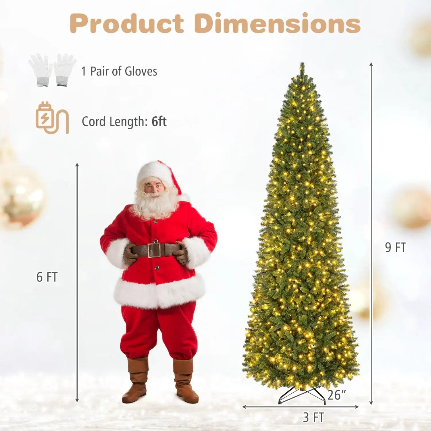 9 FT Pencil Alpine Christmas Tree with 550 Dual-Color LED Lights by DirectDeals