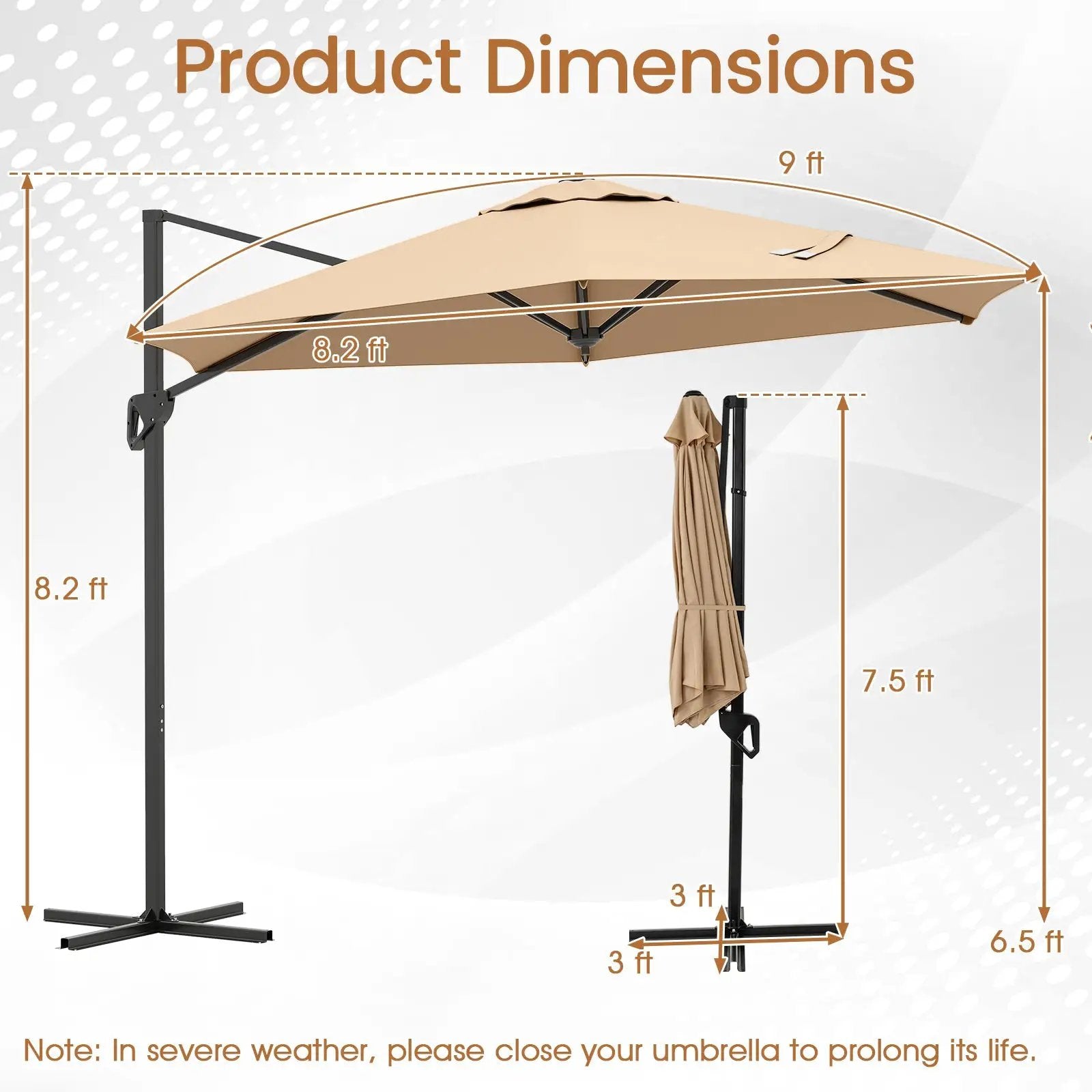 9 FT Cantilever Patio Umbrella with Vented Top and Sun-Protective Canopy by DirectDeals