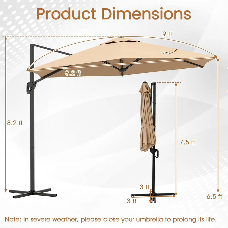 9 FT Cantilever Patio Umbrella with Vented Top and Sun-Protective Canopy by DirectDeals