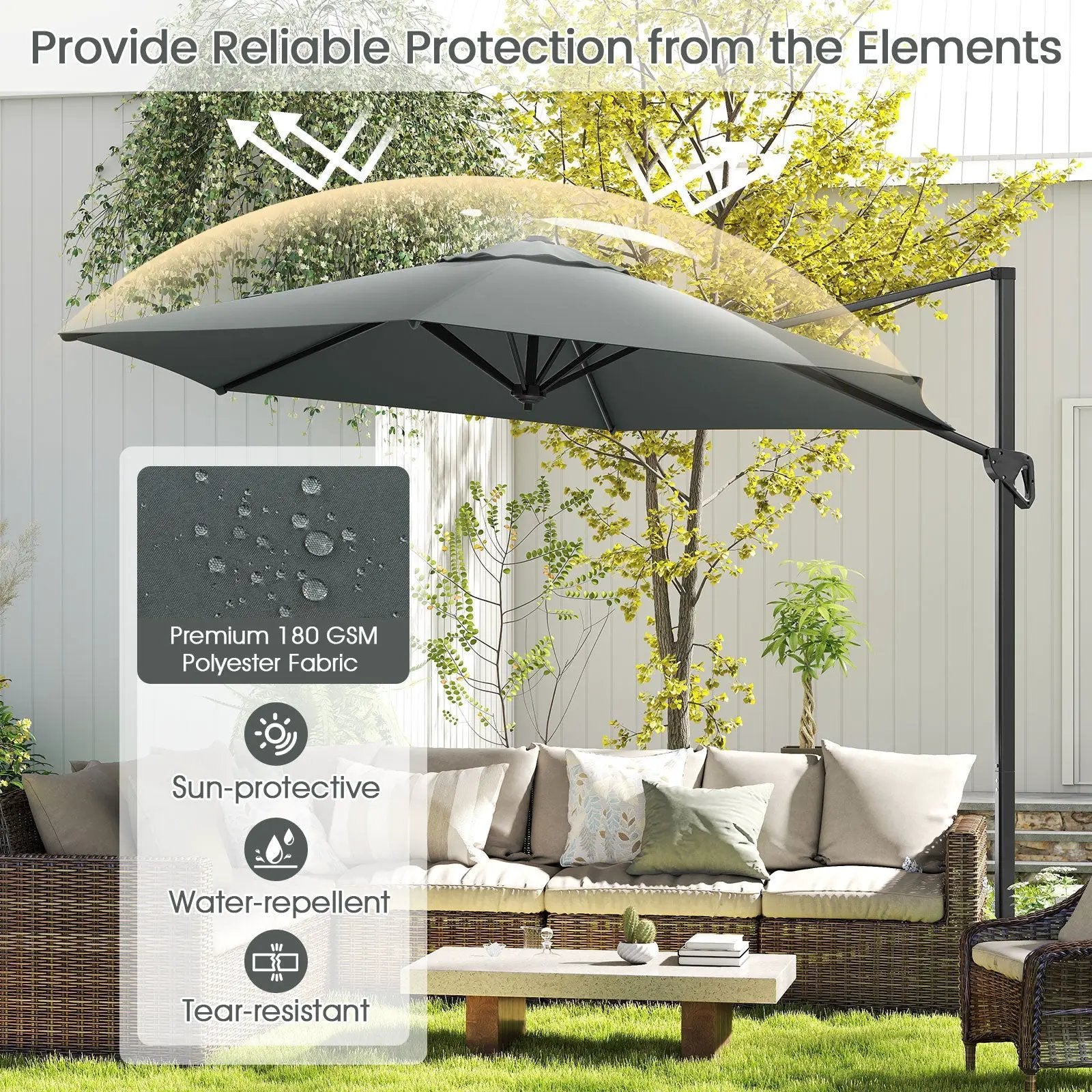 9 FT Cantilever Patio Umbrella with Vented Top and Sun-Protective Canopy by DirectDeals