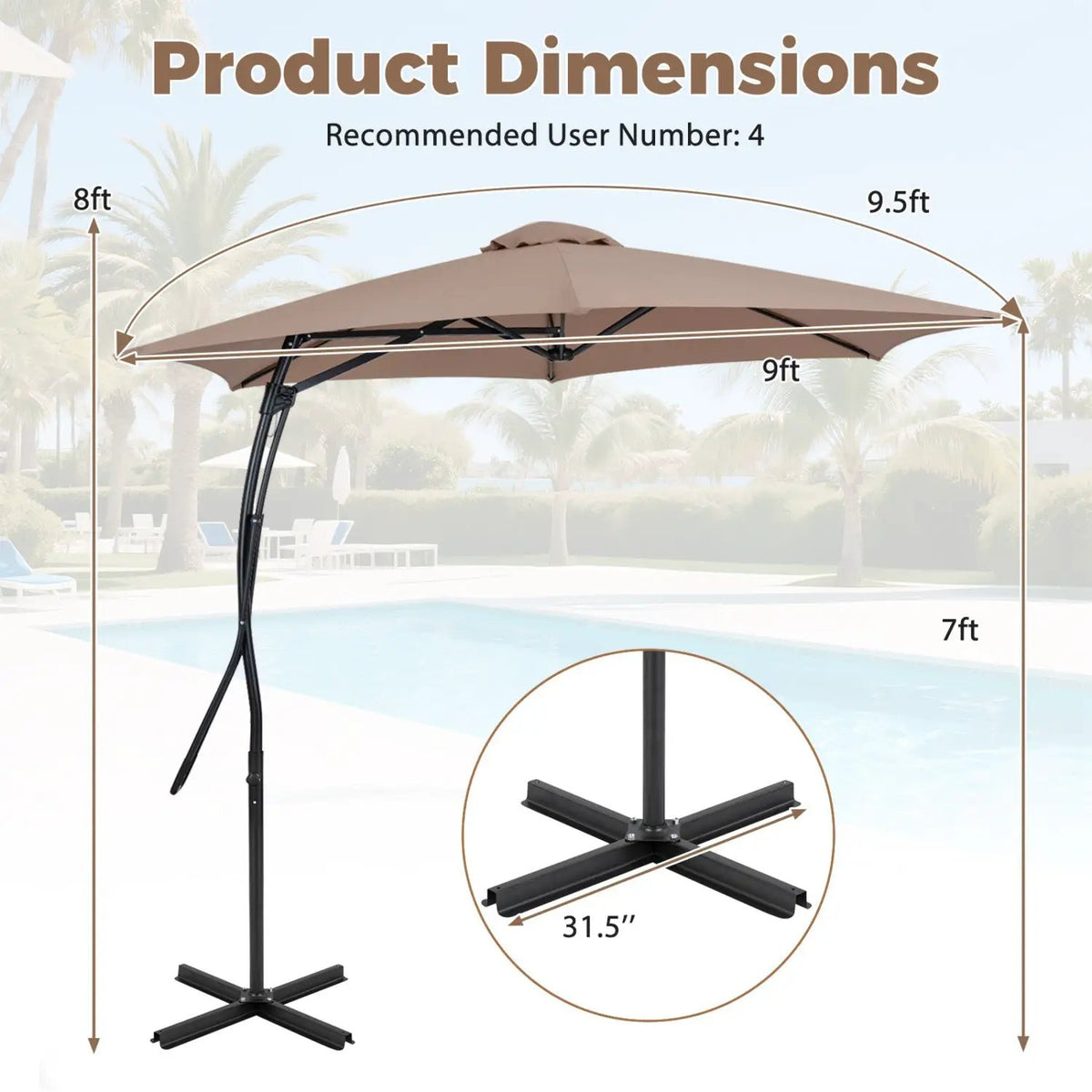 9 FT Cantilever Umbrella with Cross Base and Crank Handle by DirectDeals