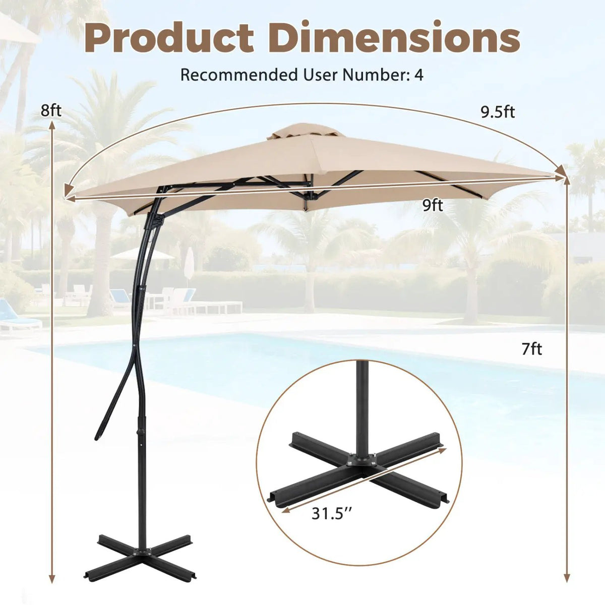 9 FT Cantilever Umbrella with Cross Base and Crank Handle by DirectDeals