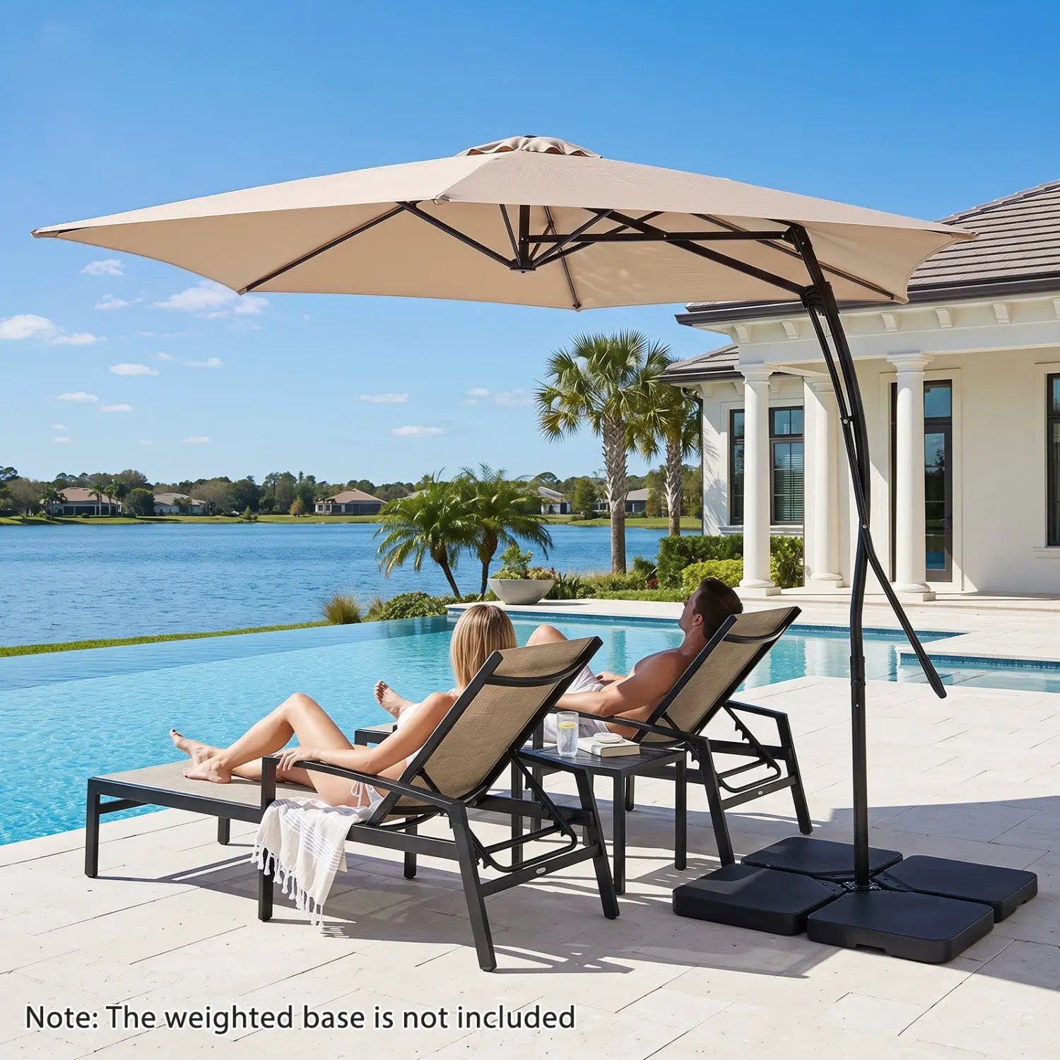 9 FT Cantilever Umbrella with Cross Base and Crank Handle by DirectDeals