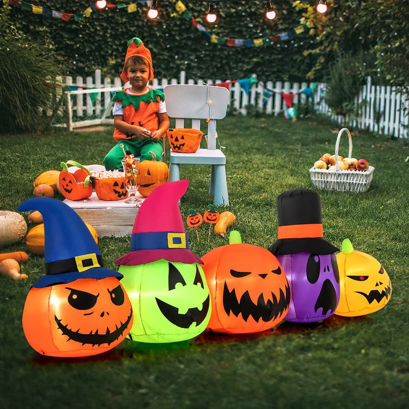 9 Feet Inflatable Pumpkin Patch Family with Built-in LED Lights and Witch Hats by DirectDeals