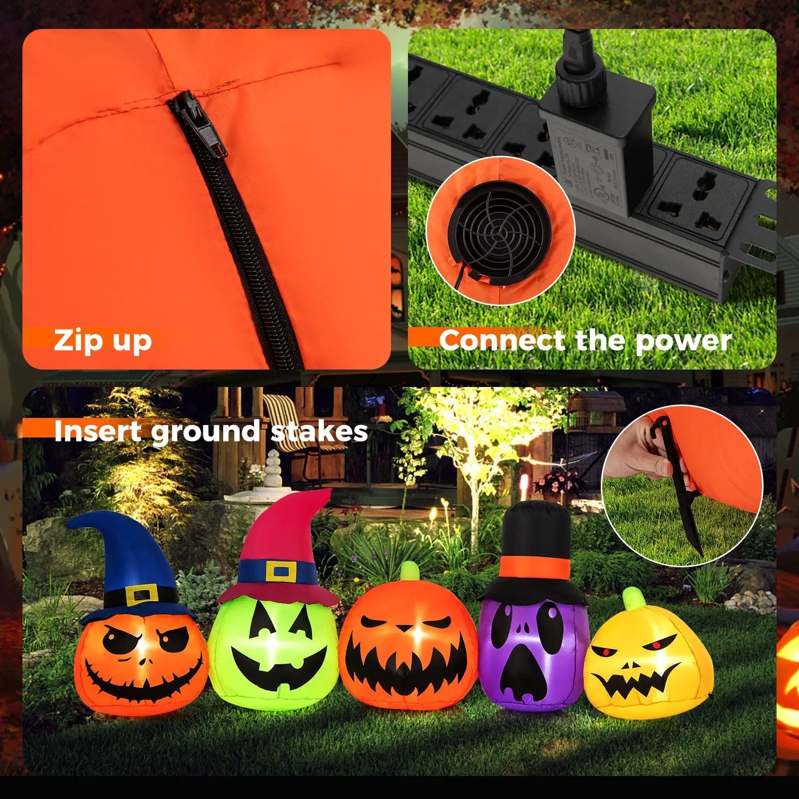 9 Feet Inflatable Pumpkin Patch Family with Built-in LED Lights and Witch Hats by DirectDeals