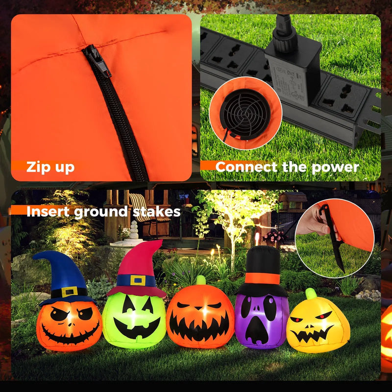 9 Feet Inflatable Pumpkin Patch Family with Built-in LED Lights and Witch Hats by DirectDeals