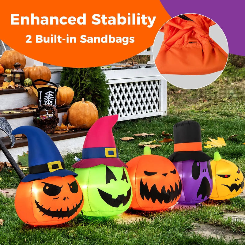 9 Feet Inflatable Pumpkin Patch Family with Built-in LED Lights and Witch Hats by DirectDeals