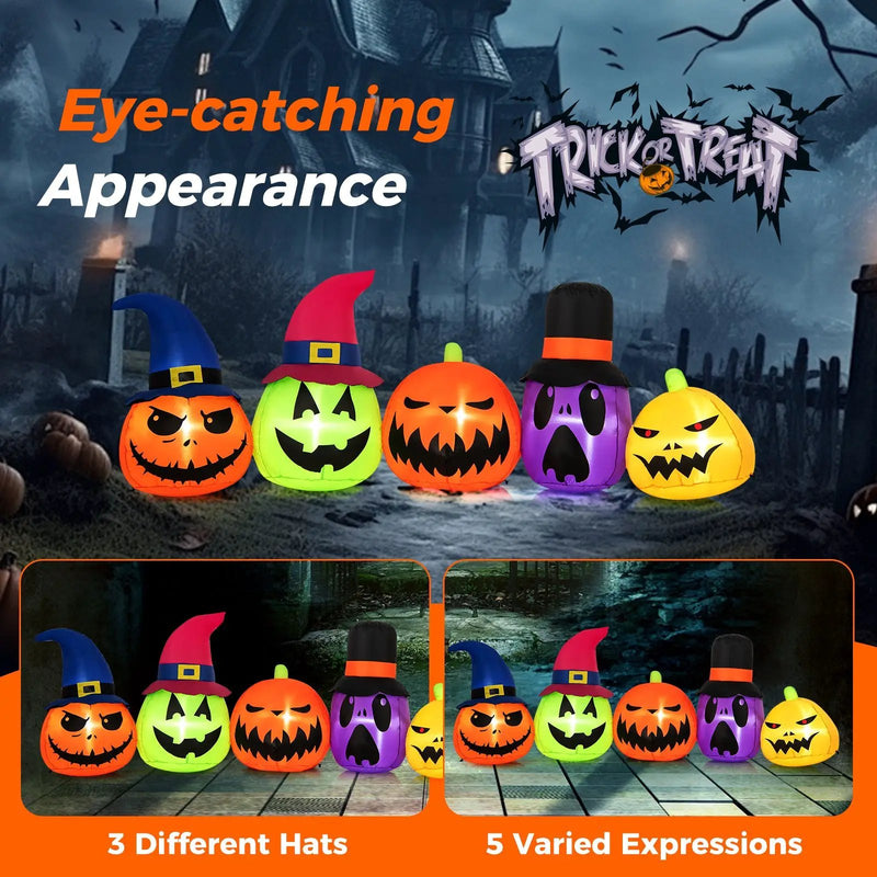9 Feet Inflatable Pumpkin Patch Family with Built-in LED Lights and Witch Hats by DirectDeals
