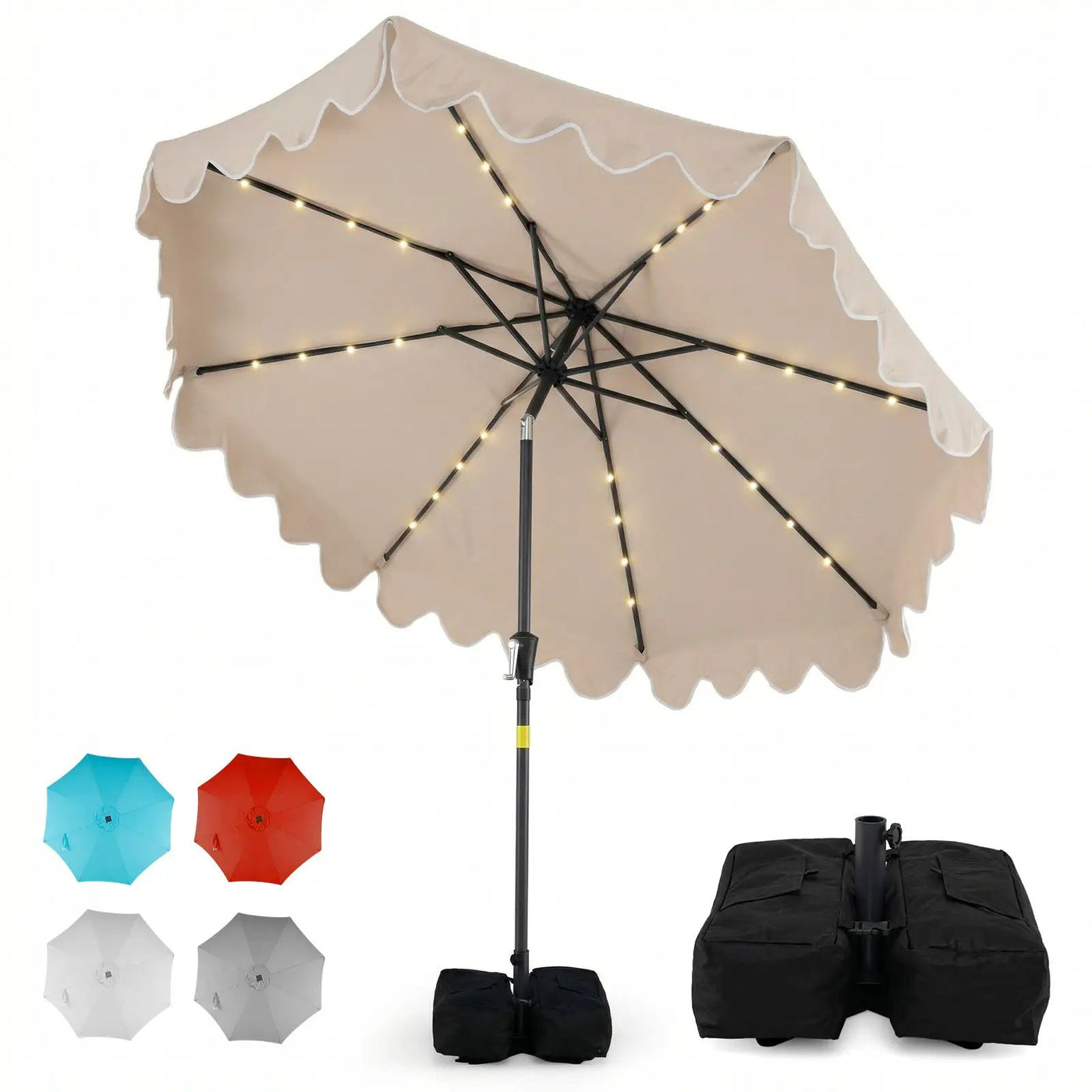 9 FT Outdoor Patio Umbrella with Solar LED Lights and Weighted Base by DirectDeals