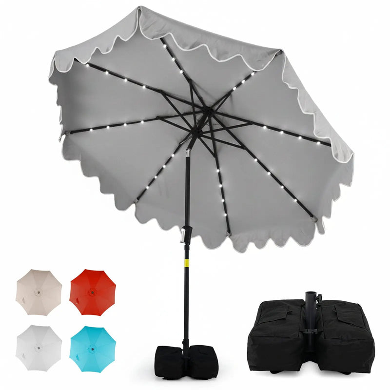 9 FT Outdoor Patio Umbrella with Solar LED Lights and Weighted Base by DirectDeals