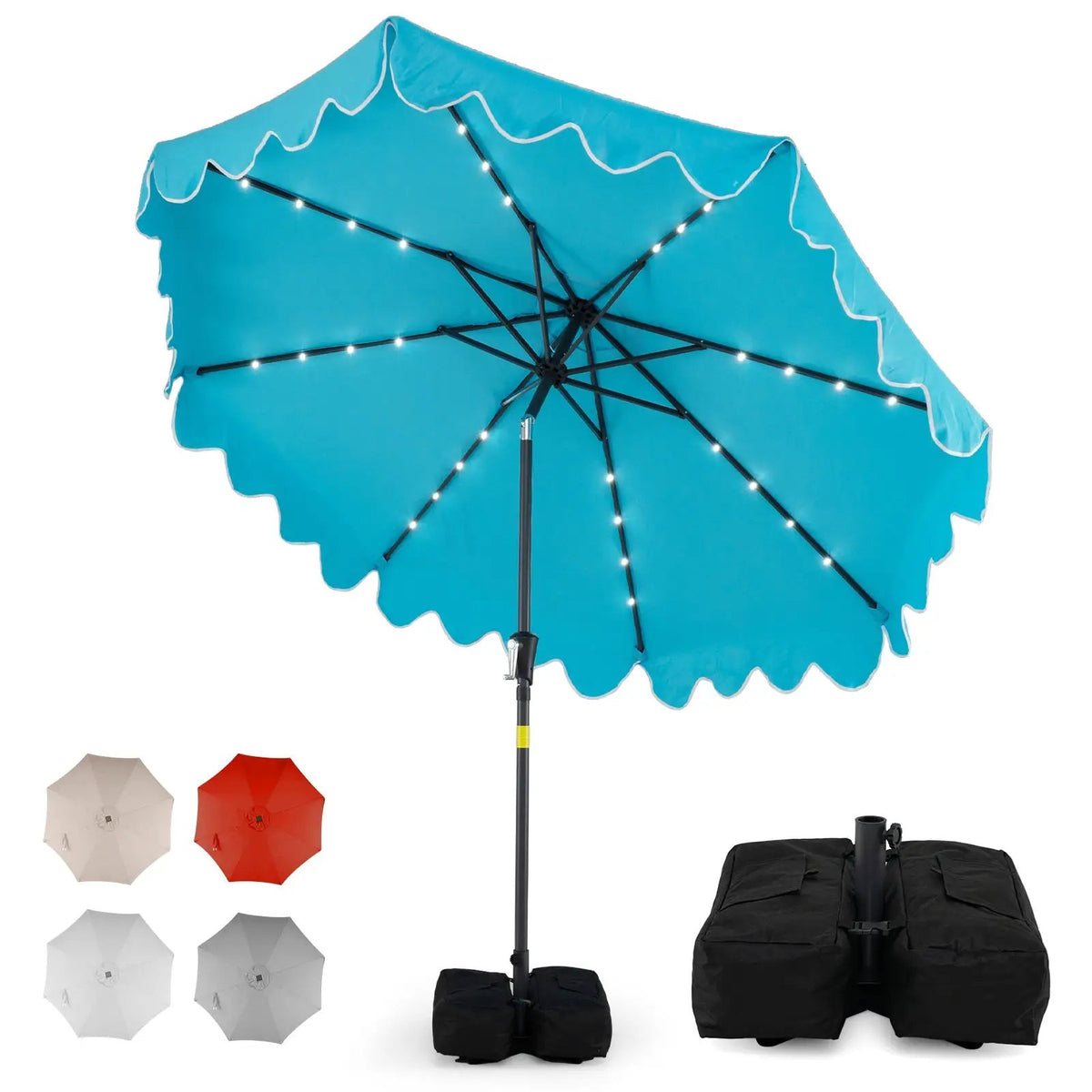 9 FT Outdoor Patio Umbrella with Solar LED Lights and Weighted Base by DirectDeals