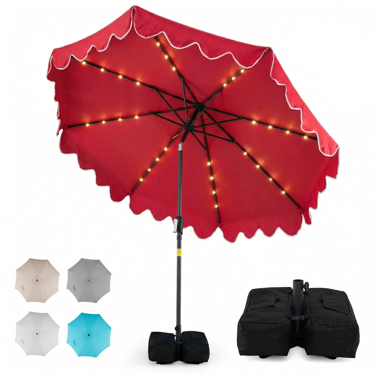9 FT Outdoor Patio Umbrella with Solar LED Lights and Weighted Base by DirectDeals