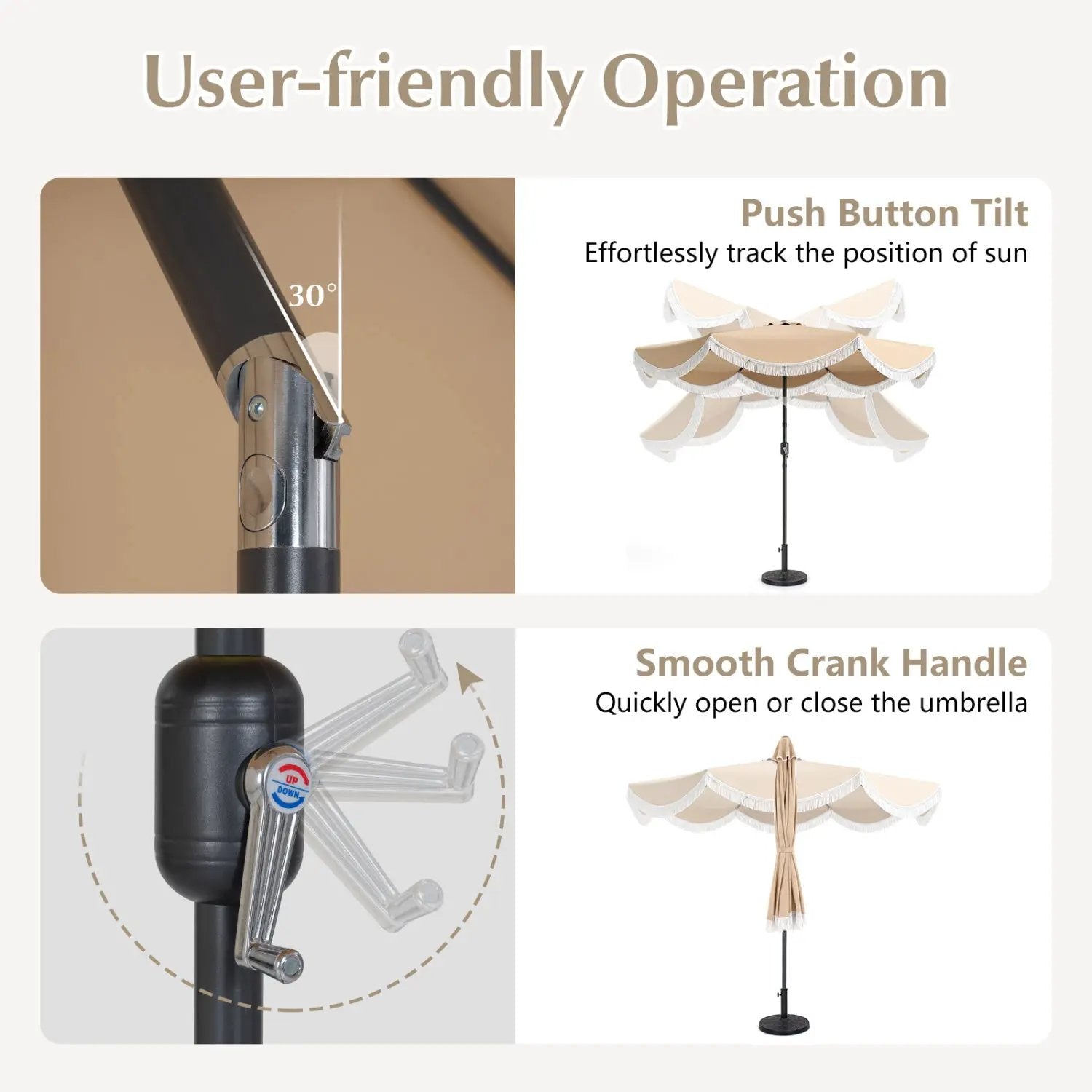 9 FT Outdoor Tassel Umbrella with Push Button Tilt by DirectDeals