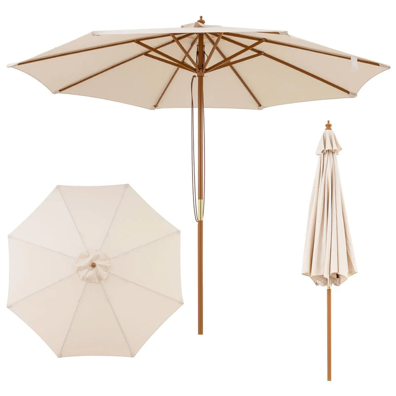 9 FT Patio Umbrella Outdoor Table Market Umbrella with 8 Sturdy Bamboo Ribs by DirectDeals