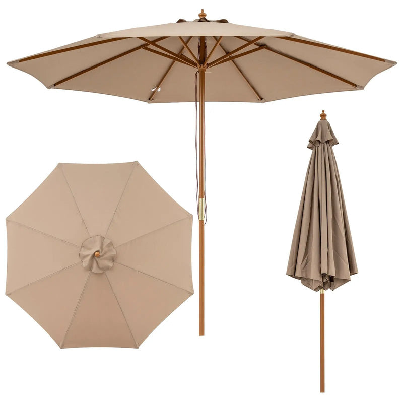 9 FT Patio Umbrella Outdoor Table Market Umbrella with 8 Sturdy Bamboo Ribs by DirectDeals