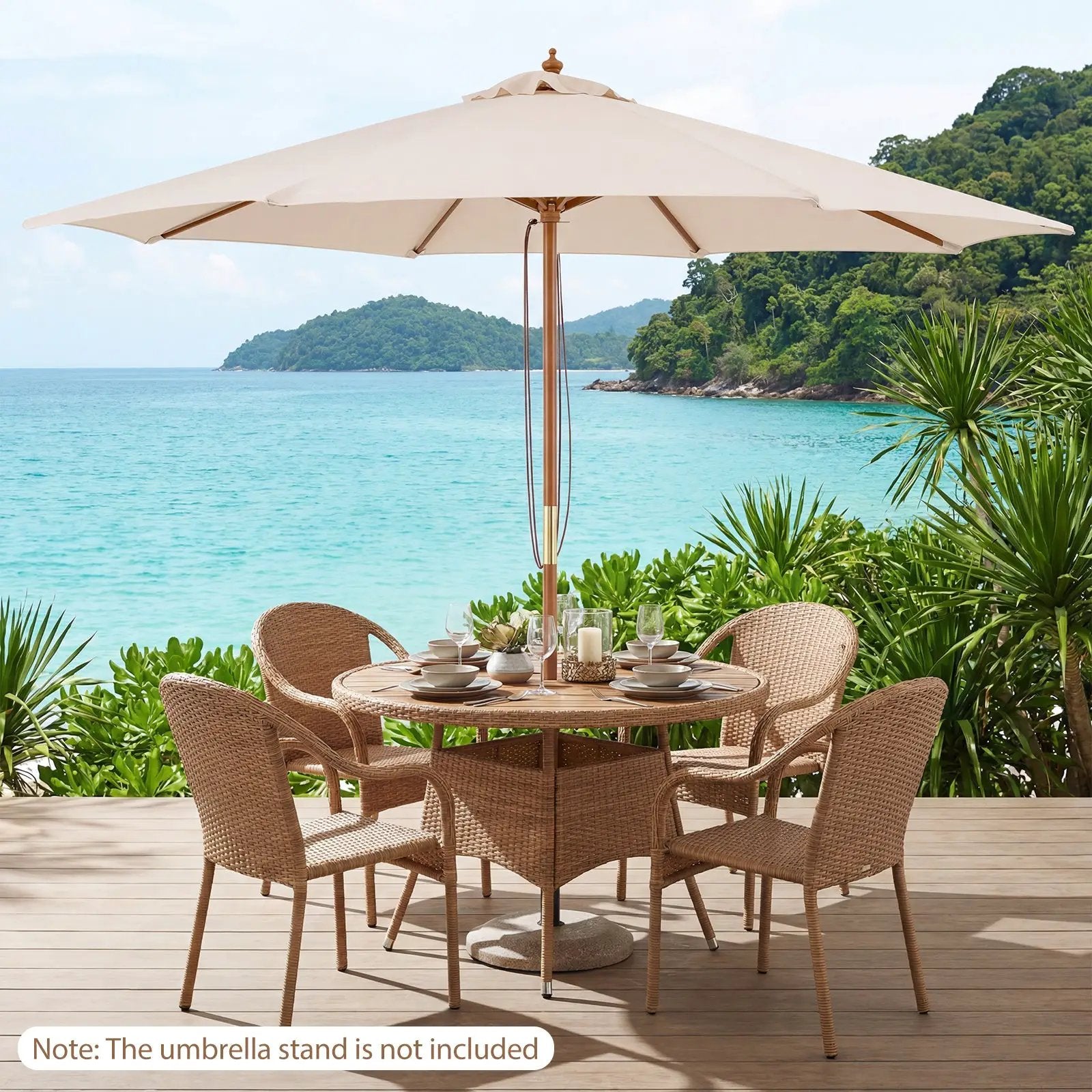 9 FT Patio Umbrella Outdoor Table Market Umbrella with 8 Sturdy Bamboo Ribs by DirectDeals