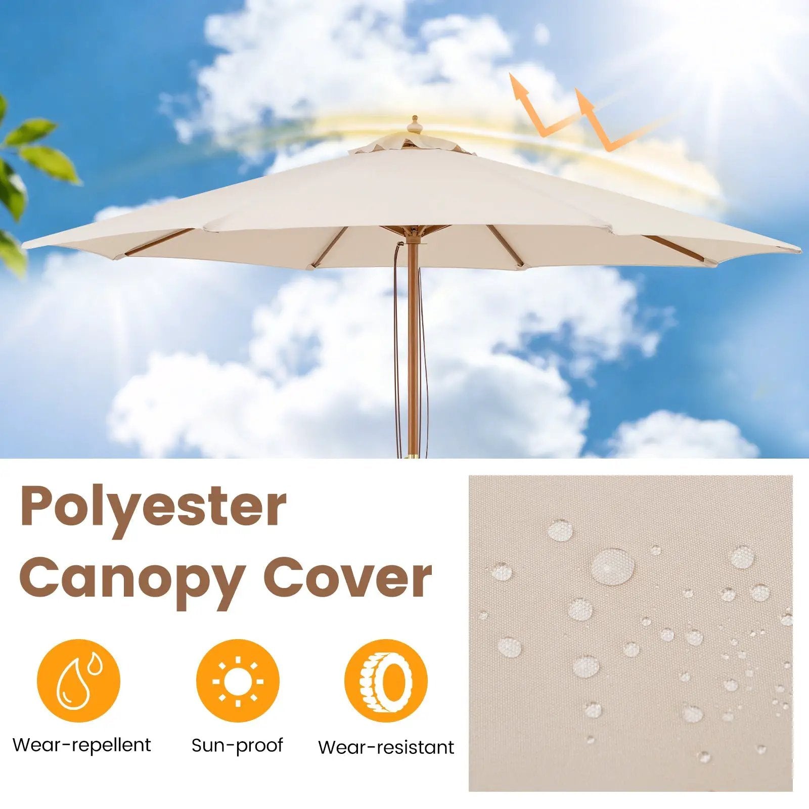 9 FT Patio Umbrella Outdoor Table Market Umbrella with 8 Sturdy Bamboo Ribs by DirectDeals