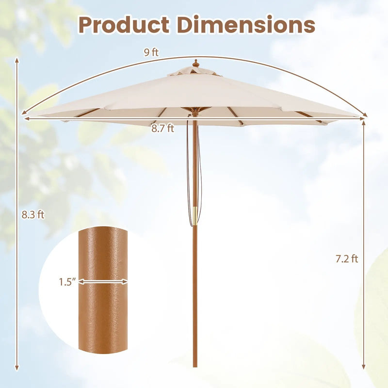 9 FT Patio Umbrella Outdoor Table Market Umbrella with 8 Sturdy Bamboo Ribs by DirectDeals