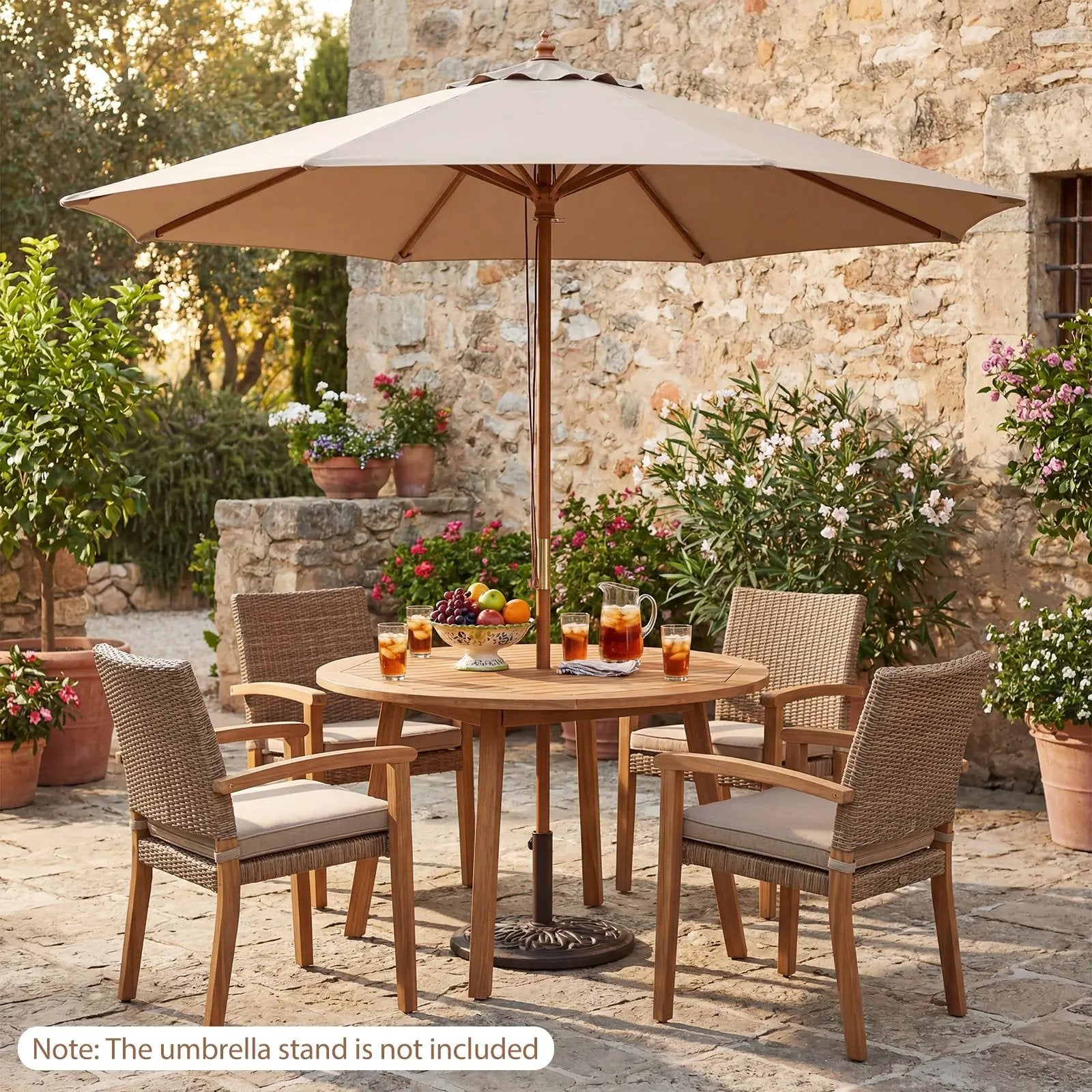 9 FT Patio Umbrella Outdoor Table Market Umbrella with 8 Sturdy Bamboo Ribs by DirectDeals