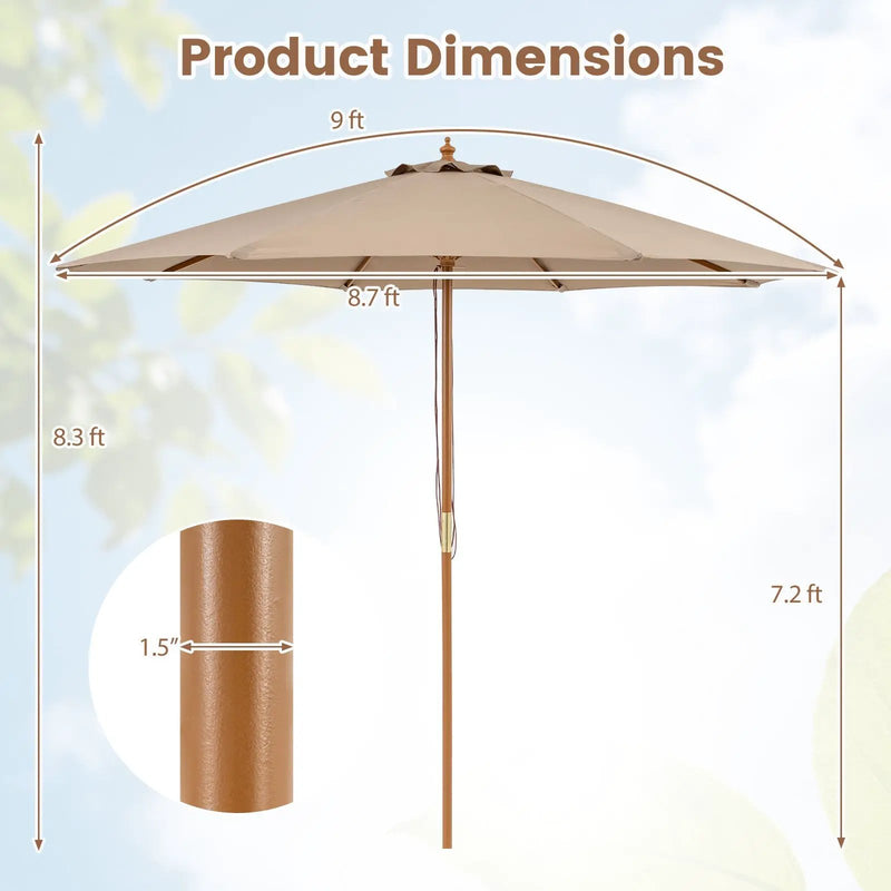 9 FT Patio Umbrella Outdoor Table Market Umbrella with 8 Sturdy Bamboo Ribs by DirectDeals