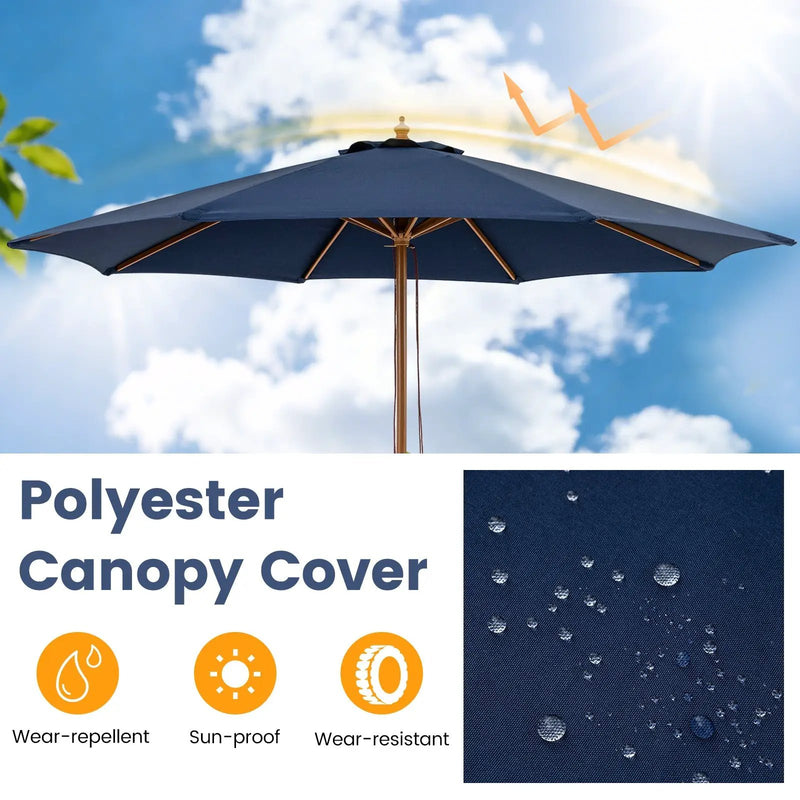 9 FT Patio Umbrella Outdoor Table Market Umbrella with 8 Sturdy Bamboo Ribs by DirectDeals