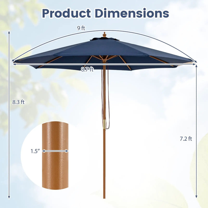 9 FT Patio Umbrella Outdoor Table Market Umbrella with 8 Sturdy Bamboo Ribs by DirectDeals