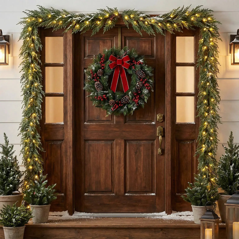 9 FT Pre-lit Artificial Cypress Christmas Garland with 50 Warm White LED Lights and 130 Branch Tips by DirectDeals