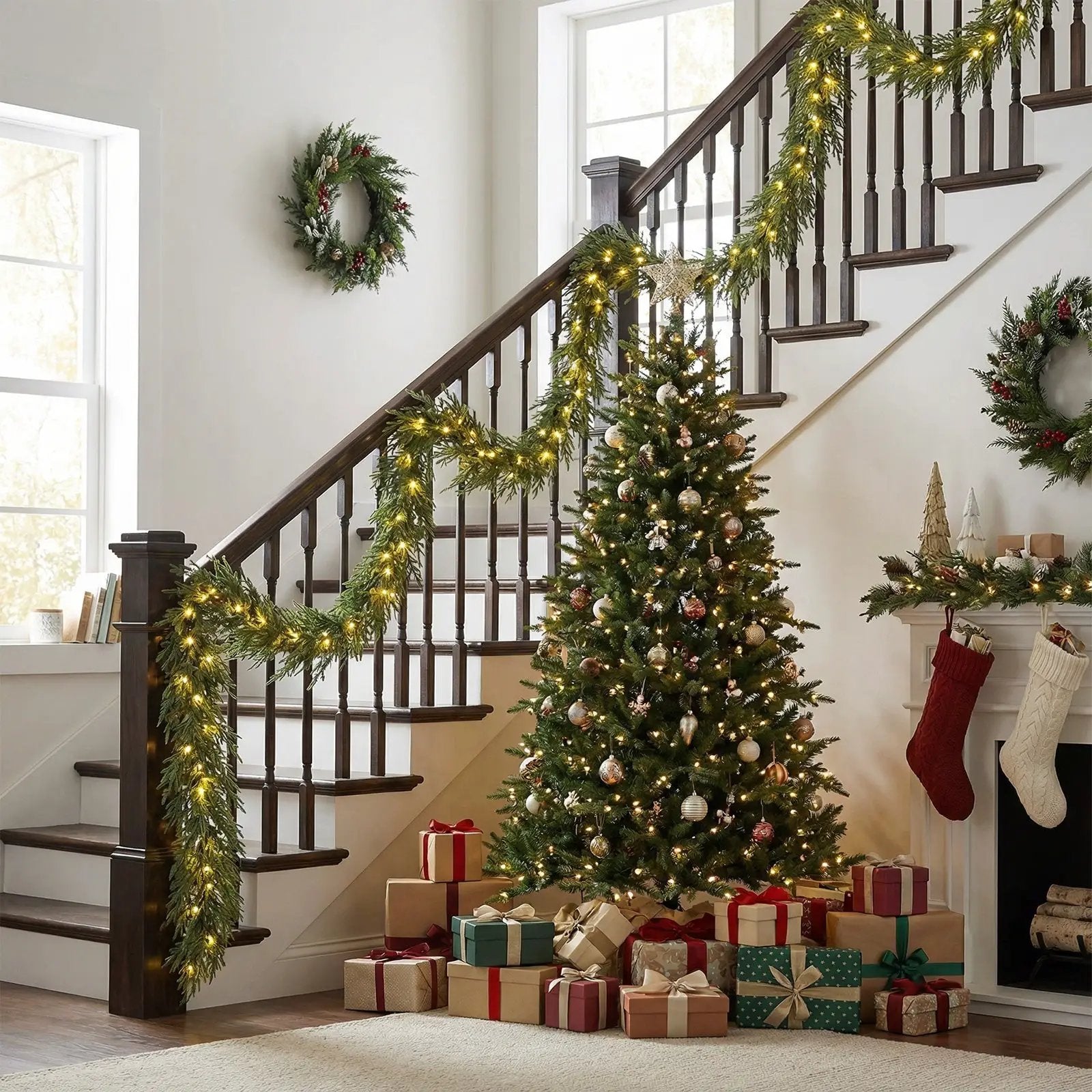 9 FT Pre-lit Artificial Cypress Christmas Garland with 50 Warm White LED Lights and 130 Branch Tips by DirectDeals